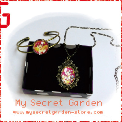 Wedding Peach 愛天使伝説 ウェディングピーチ Momoko Hanasaki Anime Cabochon Bronze Necklace and Bracelet Set